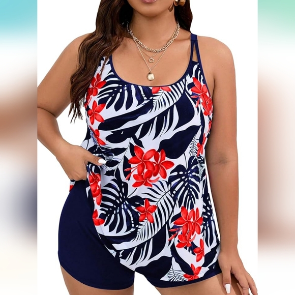 PLUS SIZE 2 Piece Adjustabke Strap Tankini Swimsuit - Picture 1 of 7